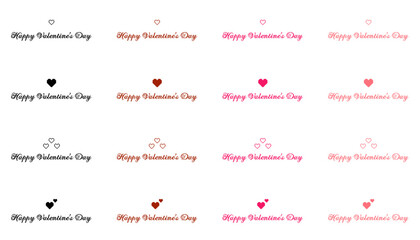 Valentines day background with pixel art hearts and cursive type typography of Happy Valentines Day text. Vector illustration. posters, brochure, banner, black and white, red, hot pink, pastel pink