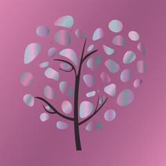A tree made of colored stones on a pink background. Vector graphics.