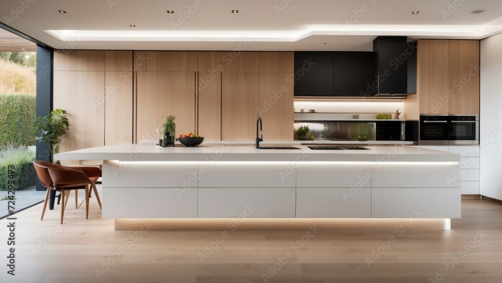 Aufkleber The HighTech Modern kitchen is designed for efficiency and functionality, with tingedge appliances and smart technology integrated seamlessly into the sleek and minimalistic design.