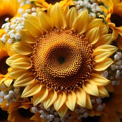 Sunflowers in a bridal bouquet, close-up