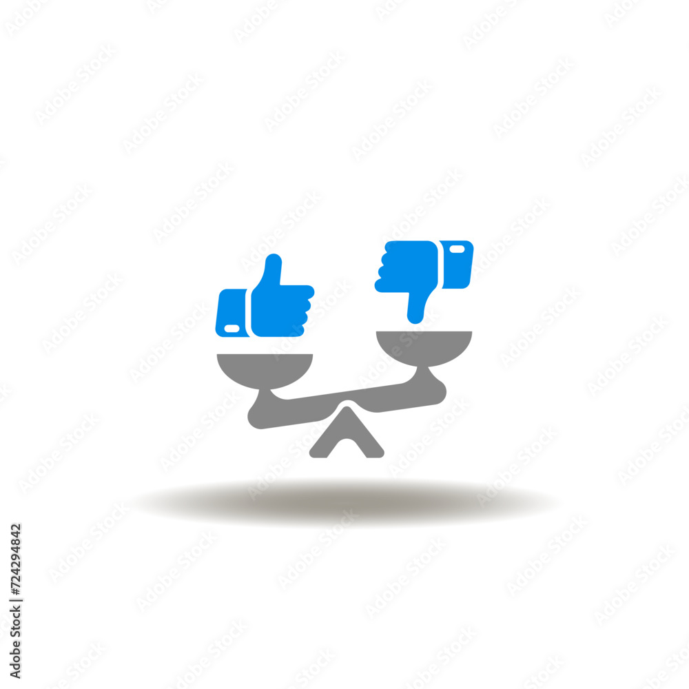 Aufkleber vector illustration of seesaw balancing with like and dislike gesture sign. icon of merit demerit ba