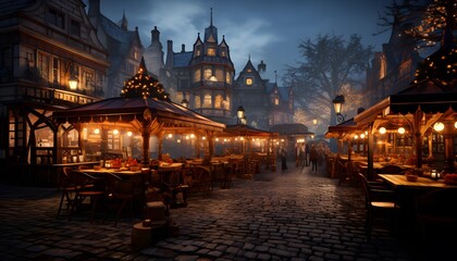 Christmas market in the old town of Riga, Latvia at night - obrazy, fototapety, plakaty