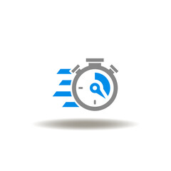 Vector illustration of stopwatch or timer fast moving. Icon of deadline, agile development. Symbol of are you ready?