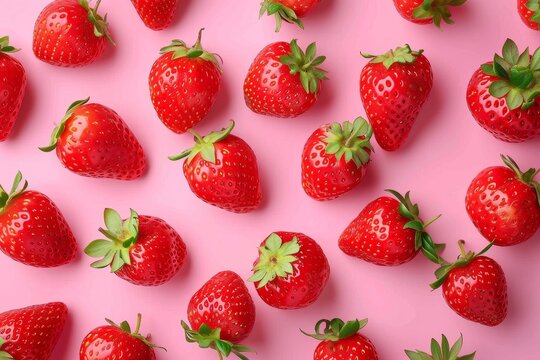 An enticing cluster of vibrant alpine strawberries, adorned against a soft pink backdrop, embodies the alluring fusion of natural sweetness and nutritious superfood in this tantalizing image