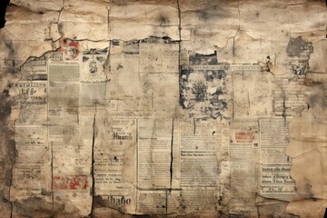Fototapeta premium Torn Piece of Vintage Paper With Newsprint Background Generative AI