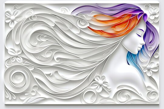 Illustration of a beautiful girl with long hair in profile on a white background in quilling style
