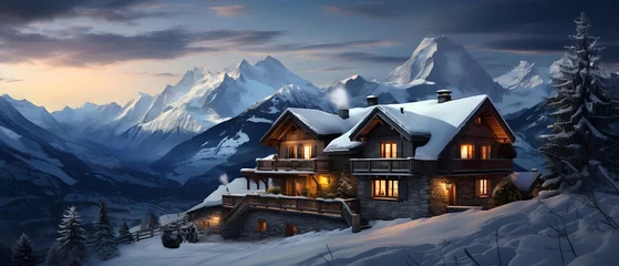 Gordijnen Winter in the swiss alps, Switzerland. Panoramic image. © Iman