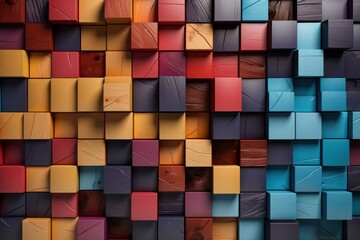 Colorful Wall Constructed With Assorted Blocks Generative AI