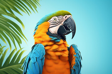 Fototapeta premium Vibrant Tropical Beauty: Close-up Portrait of a Colorful Parrot with Green, Blue, Yellow, and Red Plumage on a White Background