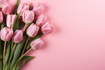 Bouquet of Pink Tulips on Pink Background Generative AI