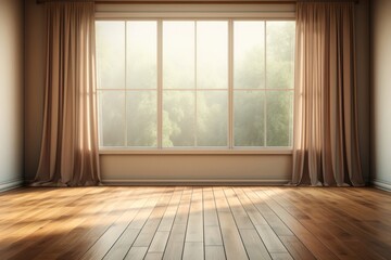 Spacious Room With Large Window and Wooden Floors Generative AI