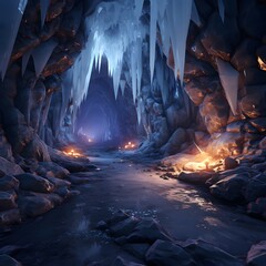 Fantasy Ice Cave. 3D illustration. 3D CG. High resolution.