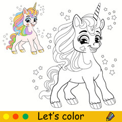 Lets color joyful unicorn kids coloring vector
