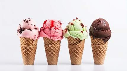 Assortment of ice cream cones isolated on transparent background