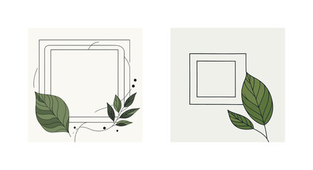Eco-style designer frame with a green plants, created in a vector style with empty space for your text