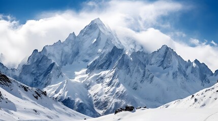Fototapeta na wymiar Panoramic view of the snow-capped mountains of the Caucasus