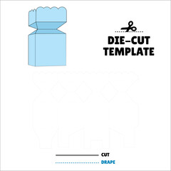 Box With Flip Lid Packaging Die Cut Template Design. 3D Mock Up. - Template Caixa de embalagem die corte modelo design. Scalloped Vertical Candy Box - Sweet - Doce