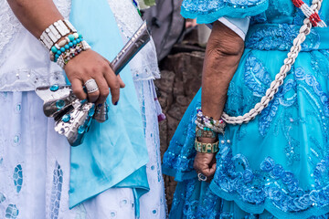 Candomble fans revere Iemanja during the religious festival - obrazy, fototapety, plakaty