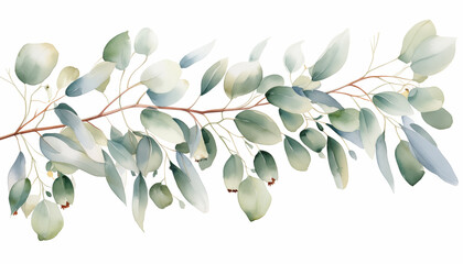 Watercolor Eucalyptus, isolated, white background