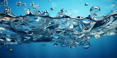 water drop, water splash isolated on blue background