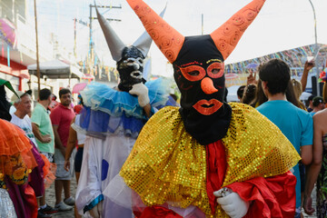  People are seen during the carnival dressed in typical clothes.