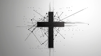 Black cross and lines on a white background