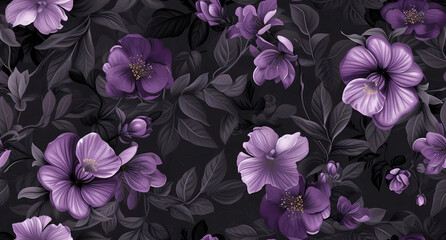 black floral background with purple flowers