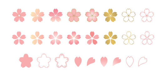 桜の花びらのアイコンと装飾のセット_シンプルでかわいい春の花のイラスト素材