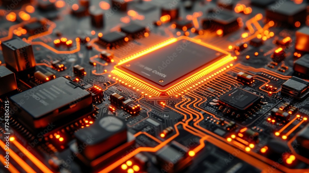 Poster advanced microprocessor on circuit board. generative ai