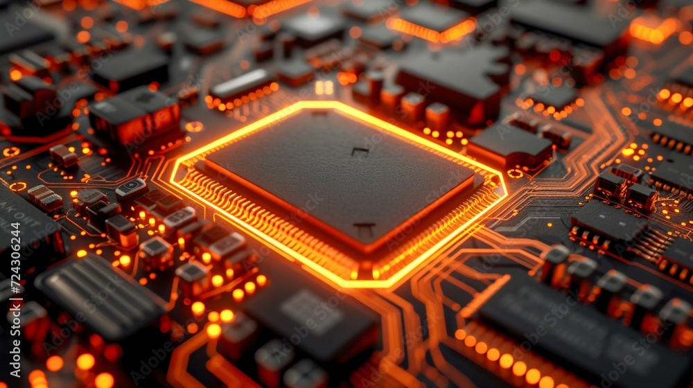 Poster advanced microprocessor on circuit board. generative ai