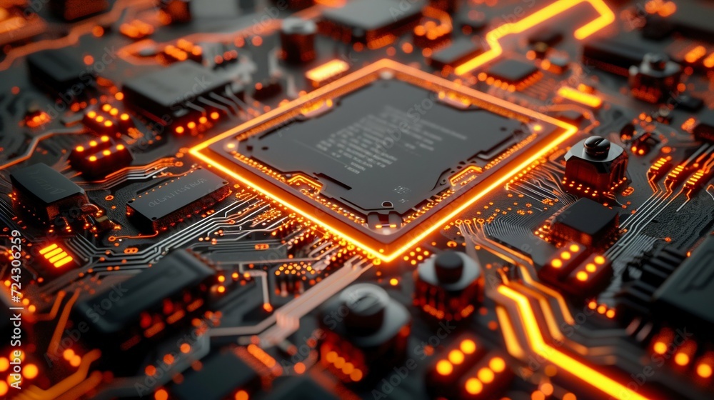 Poster advanced microprocessor on circuit board. generative ai