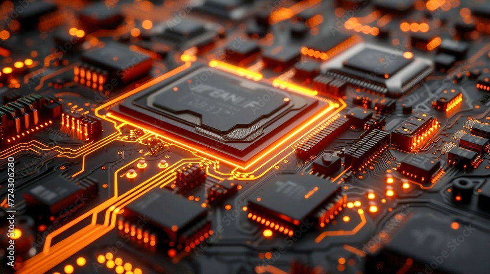 Poster advanced microprocessor on circuit board. generative ai