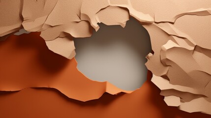 Abstract background featuring cracked clay texture with a circular cut-out on an orange backdrop.