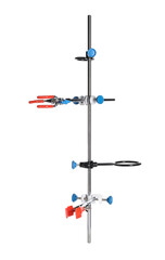 Retort stand with many clamps isolated on white