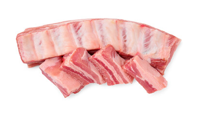 Raw pork ribs isolated on white, top view