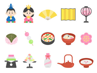 ひな祭りのアイコンのイラストセット