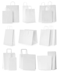 Different paper bags isolated on white, collection