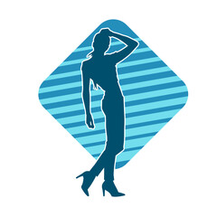 Silhouette of a slim female in dance pose. Silhouette of a woman dancing.