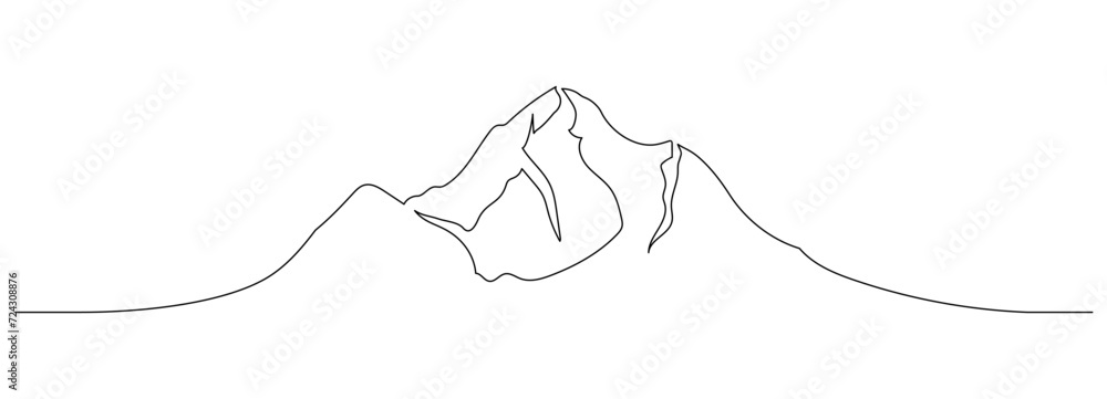 Leinwandbilder one continuous line drawing of mountain range landscape. abstract web banner with hill and snow peak