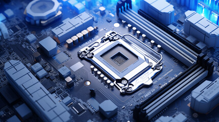 a view of a digital logic chip on a computer motherboard