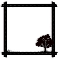 Illustration of a black frame with trees on a white background.