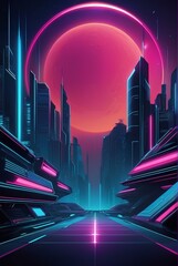 レトロ未来的な1980年代スタイルの背景、風景｜Retro-futuristic 1980s style background, landscape. Generative AI