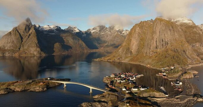 Aerial Autumn Splendor of Lofoten Islands Along Route A10