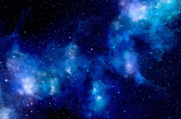 Galaxy in the blue clouds floating above the black background atmosphere