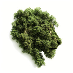 overhead view of a forest of trees in the shape of an lion, isolated against a white background