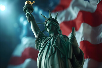 Fototapeta premium Statue of Liberty with USA flag celebrating 4th of July