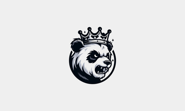 head panda angry wearing crown vector mascot design