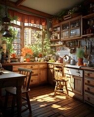 Fototapeta na wymiar interior of a rustic kitchen in a country house in the countryside