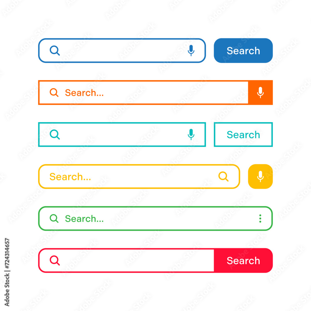 Poster colorful search bar templates. internet browser engine with search box, address bar and text field. 