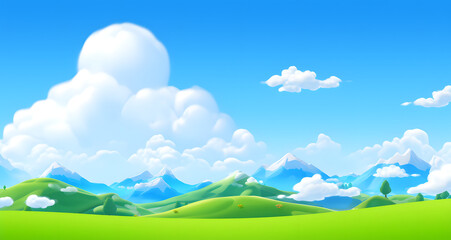 Fototapeta na wymiar cartoon illustration scene of hills and sky with clouds